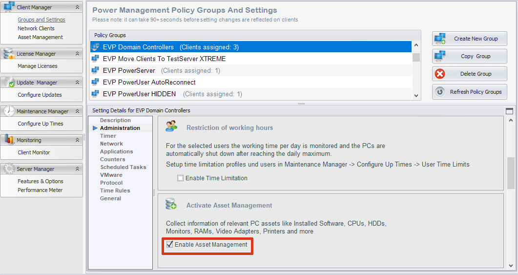 Enable Asset Management in Group Settings