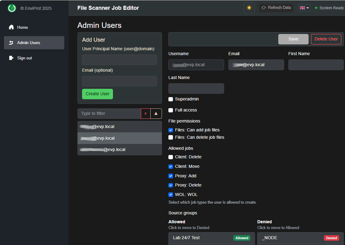 File Scanner User Admin