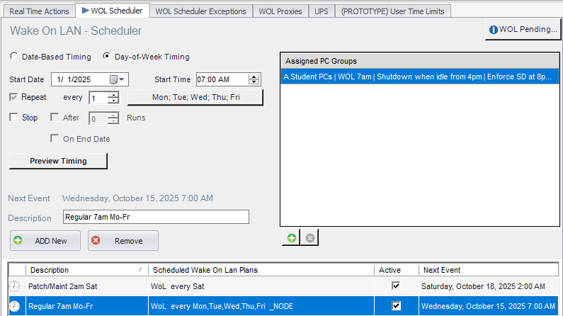 Wake on LAN dashboard screenshot