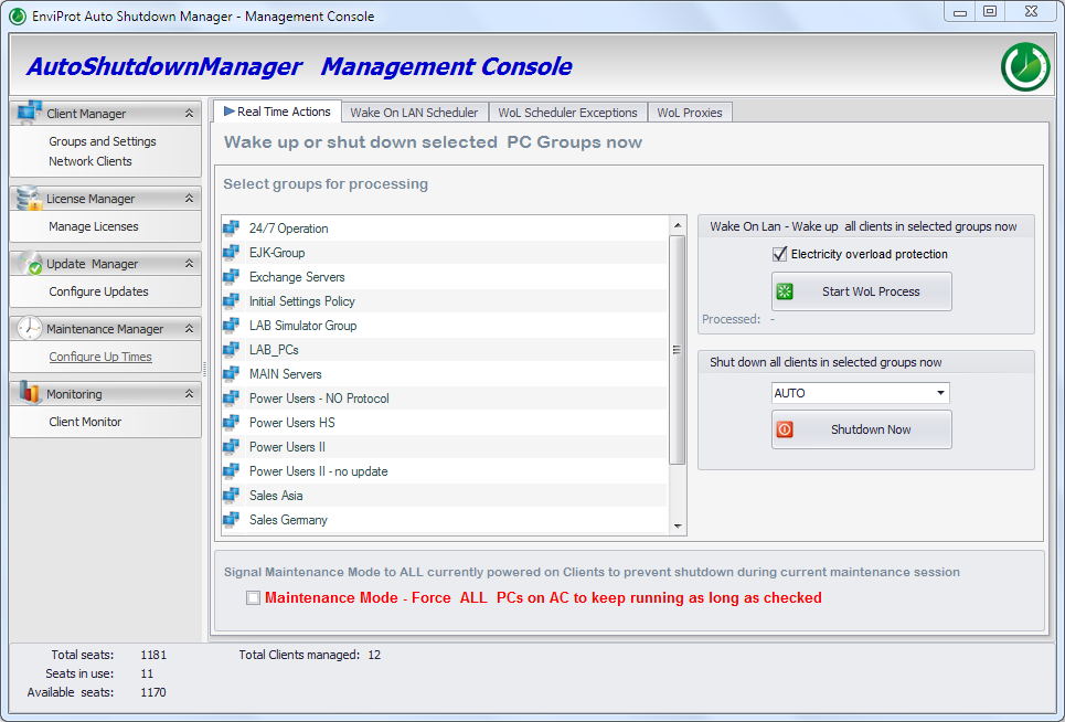 PC Power Management Real Time Actions