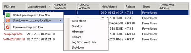 WOL and remote shutdown centrally managed