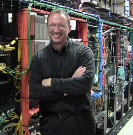 Jeremy Lewis in a network server room