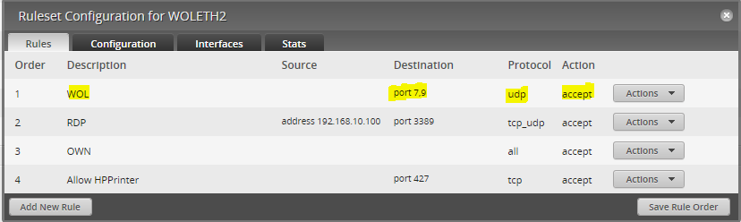 Beispiel einer Firewall-Konfiguration für gerouteten Wake-on-LAN Traffic