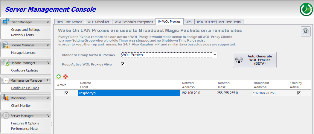 WOL Proxy Konfiguration in Auto Shutdown Manager