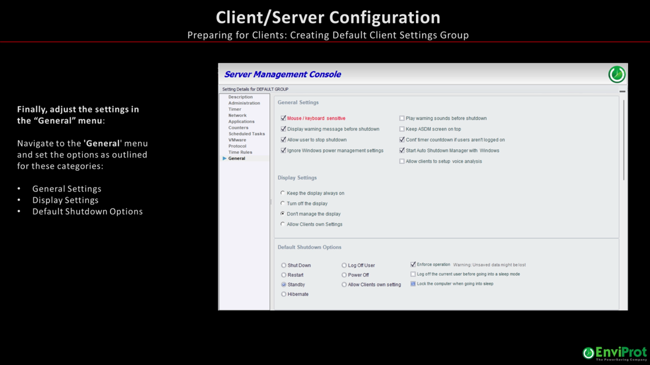 Initial client group configuration in the Auto Shutdown Manager Server Management Console