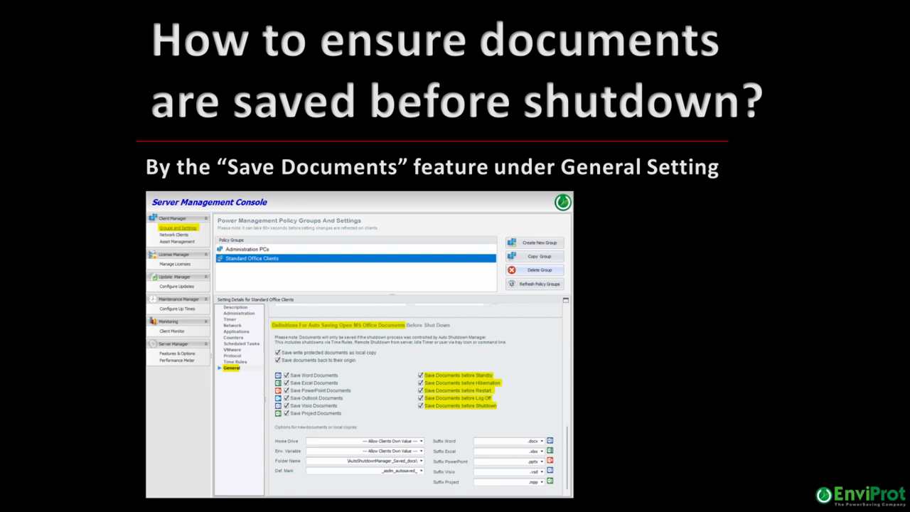 Save Documents configuration in Auto Shutdown Manager
